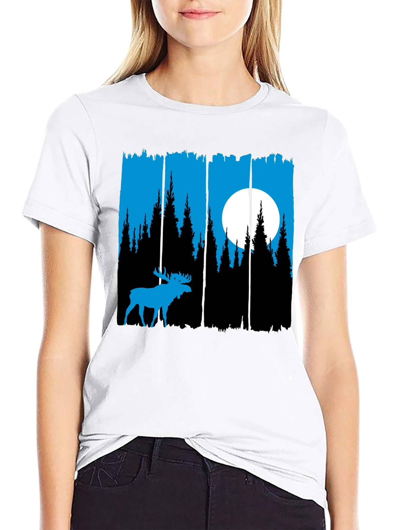 Moose Forest Graphic Tee - Black Unisex Shirt
