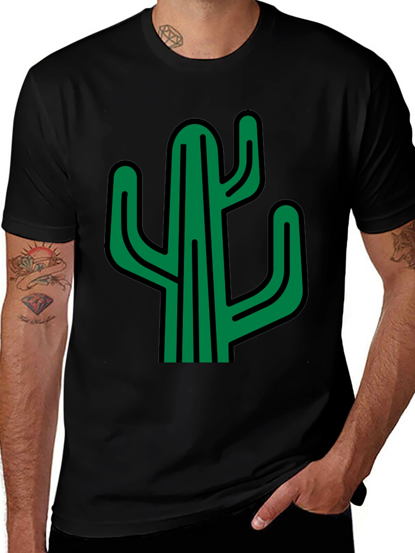 Cactus Graphic Print Black T-Shirt