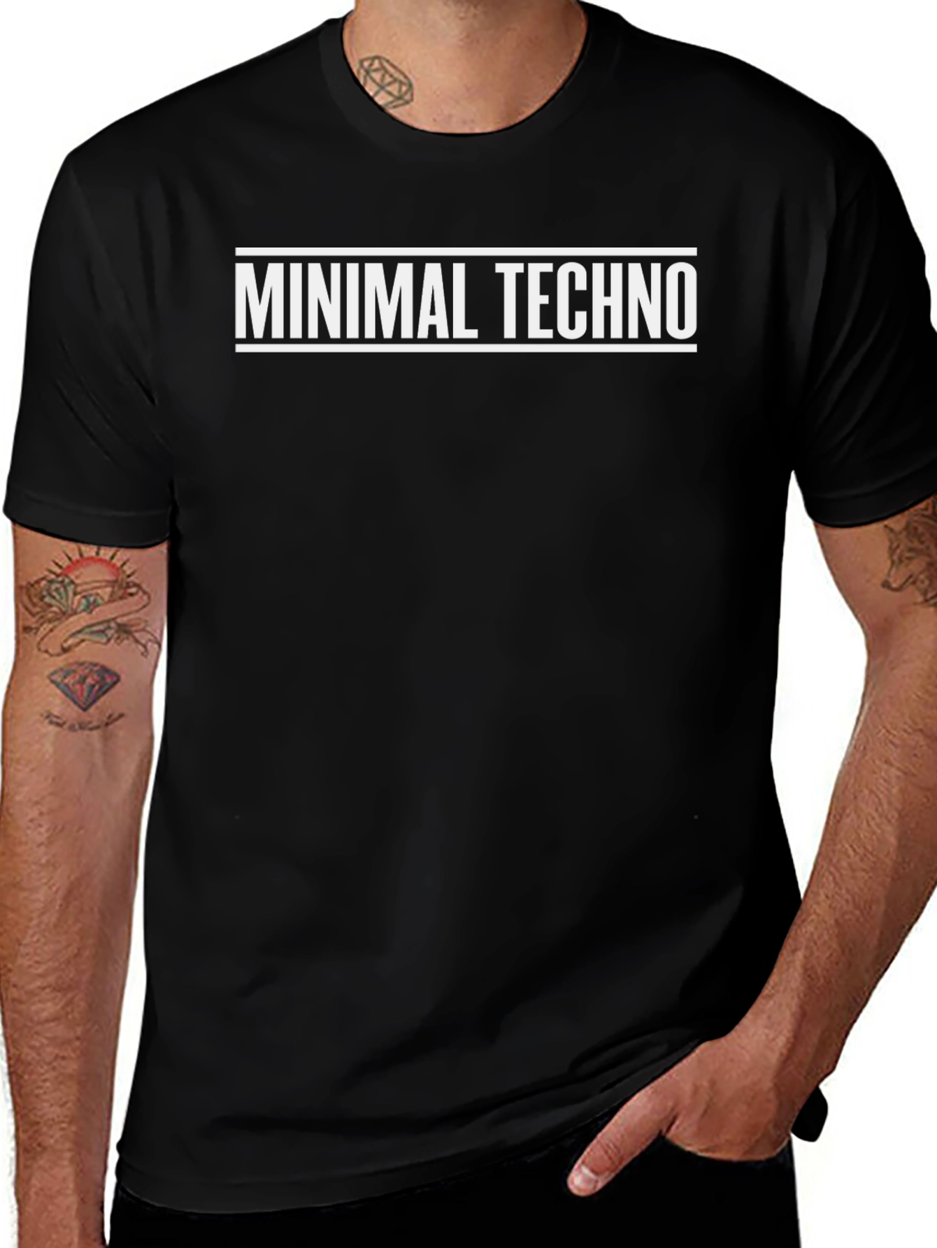 Minimal Techno Graphic Tee - Black Cotton T-Shirt