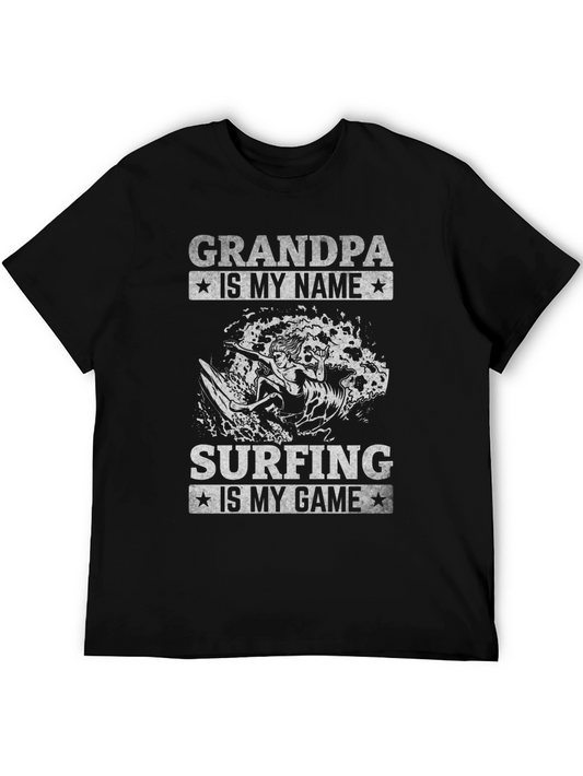 Grandpa Surfing T-Shirt - Black Graphic Tee