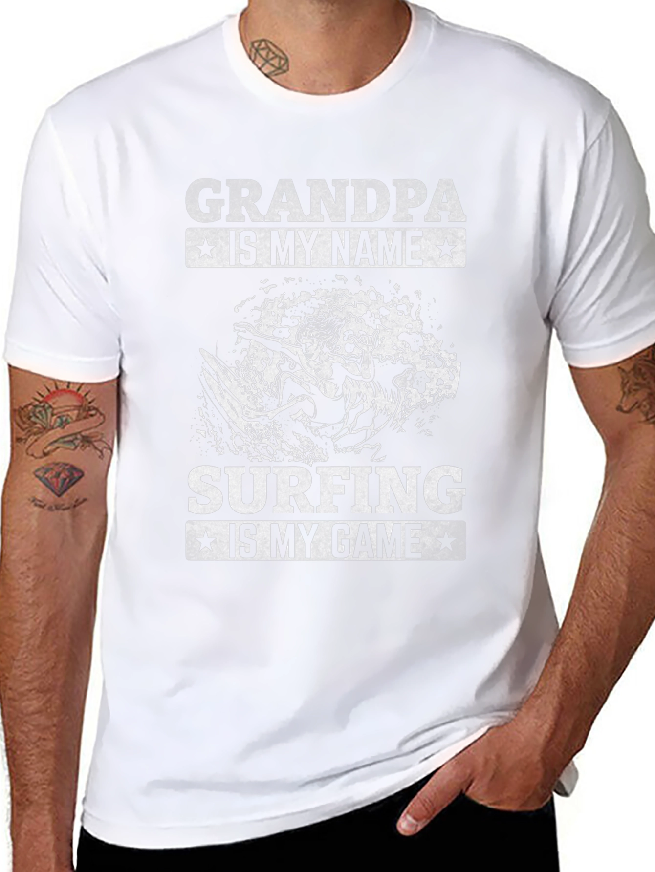 Grandpa Surfing T-Shirt - Black Graphic Tee