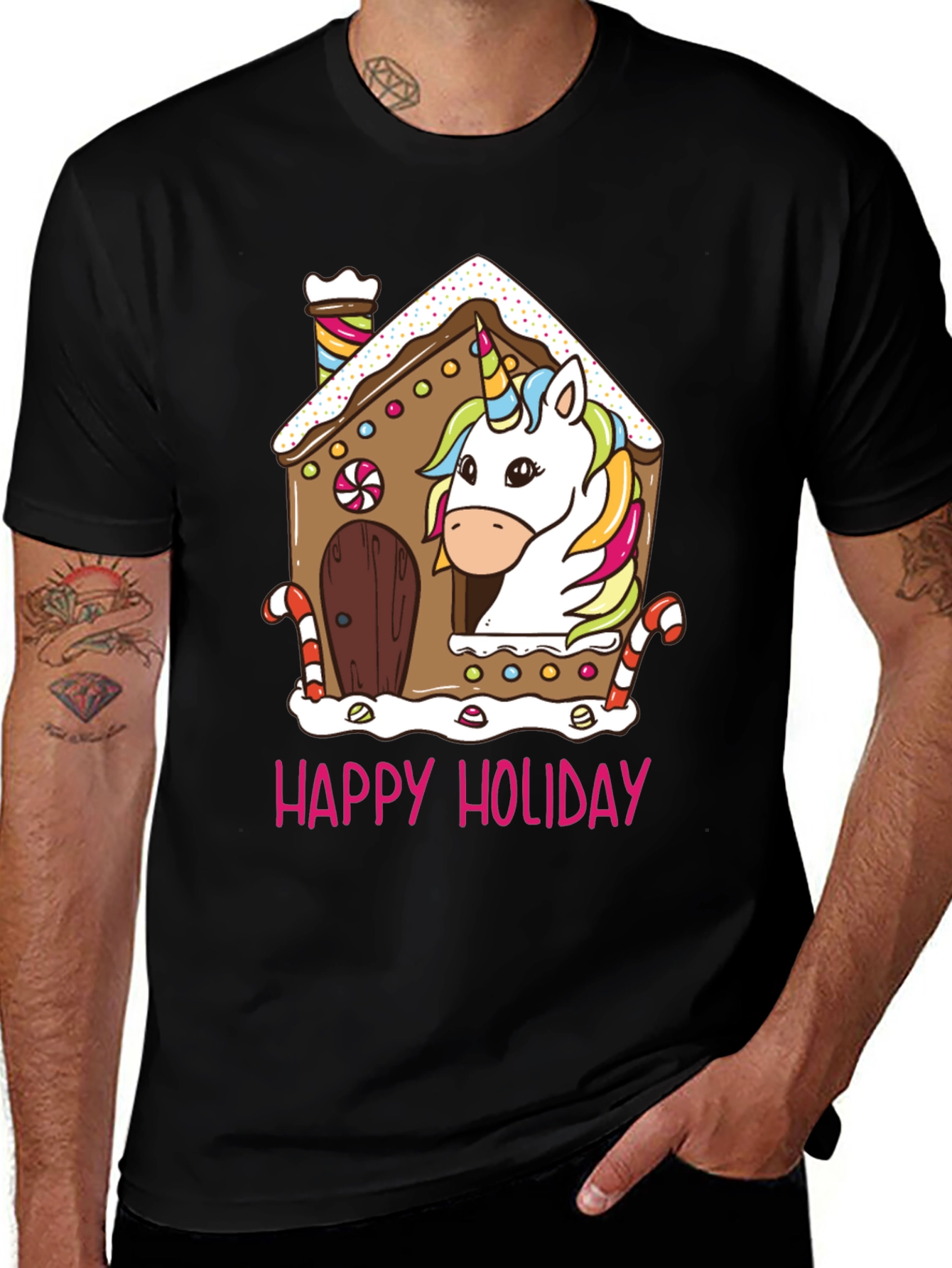Unicorn Gingerbread House Christmas T-Shirt | Cute Holiday Unicorn Tee | Festive Christmas Graphic Shirt | Gift for Unicorn Lovers | Free Shipping $50+