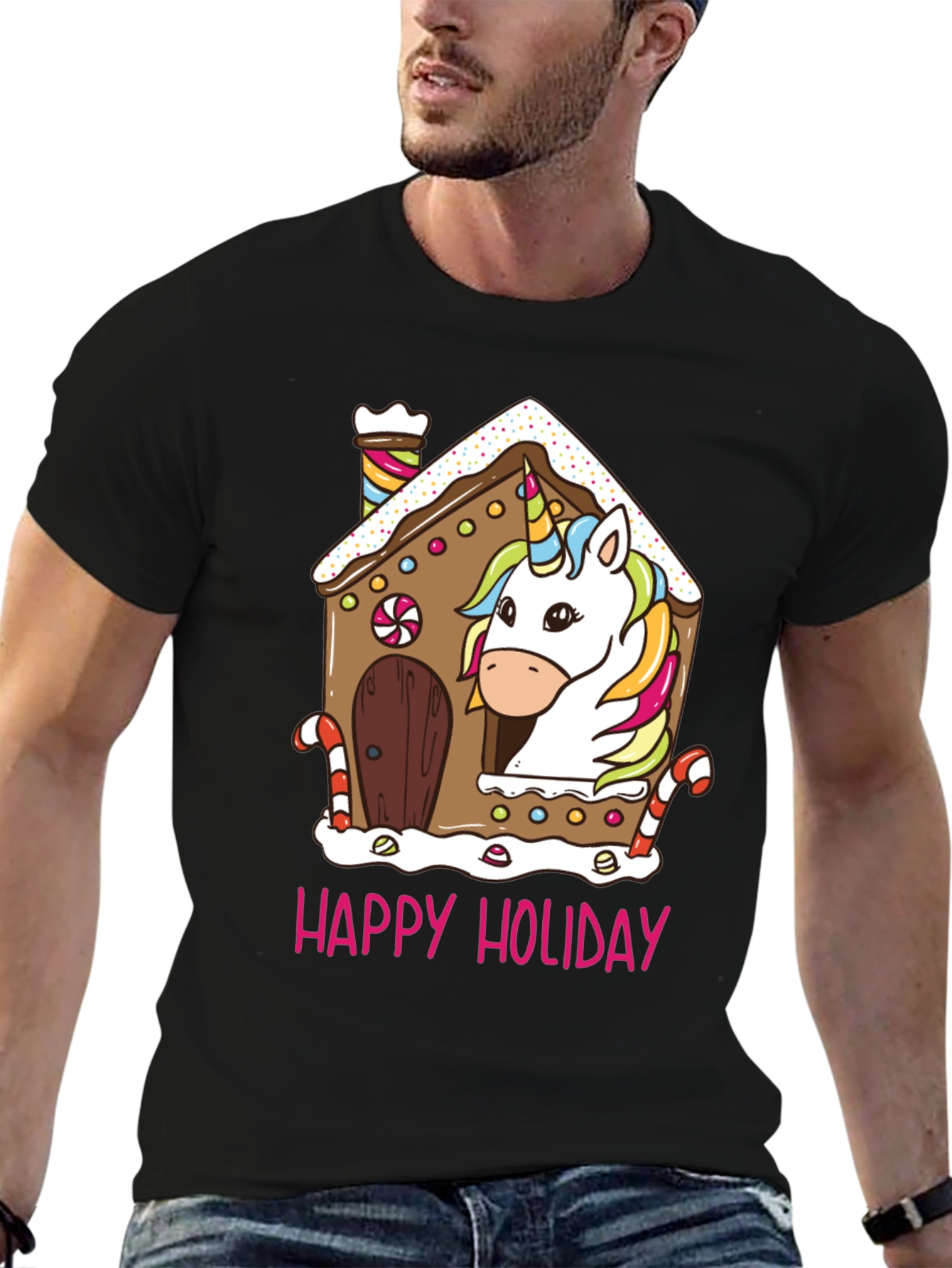 Unicorn Gingerbread House Christmas T-Shirt | Cute Holiday Unicorn Tee | Festive Christmas Graphic Shirt | Gift for Unicorn Lovers | Free Shipping $50+