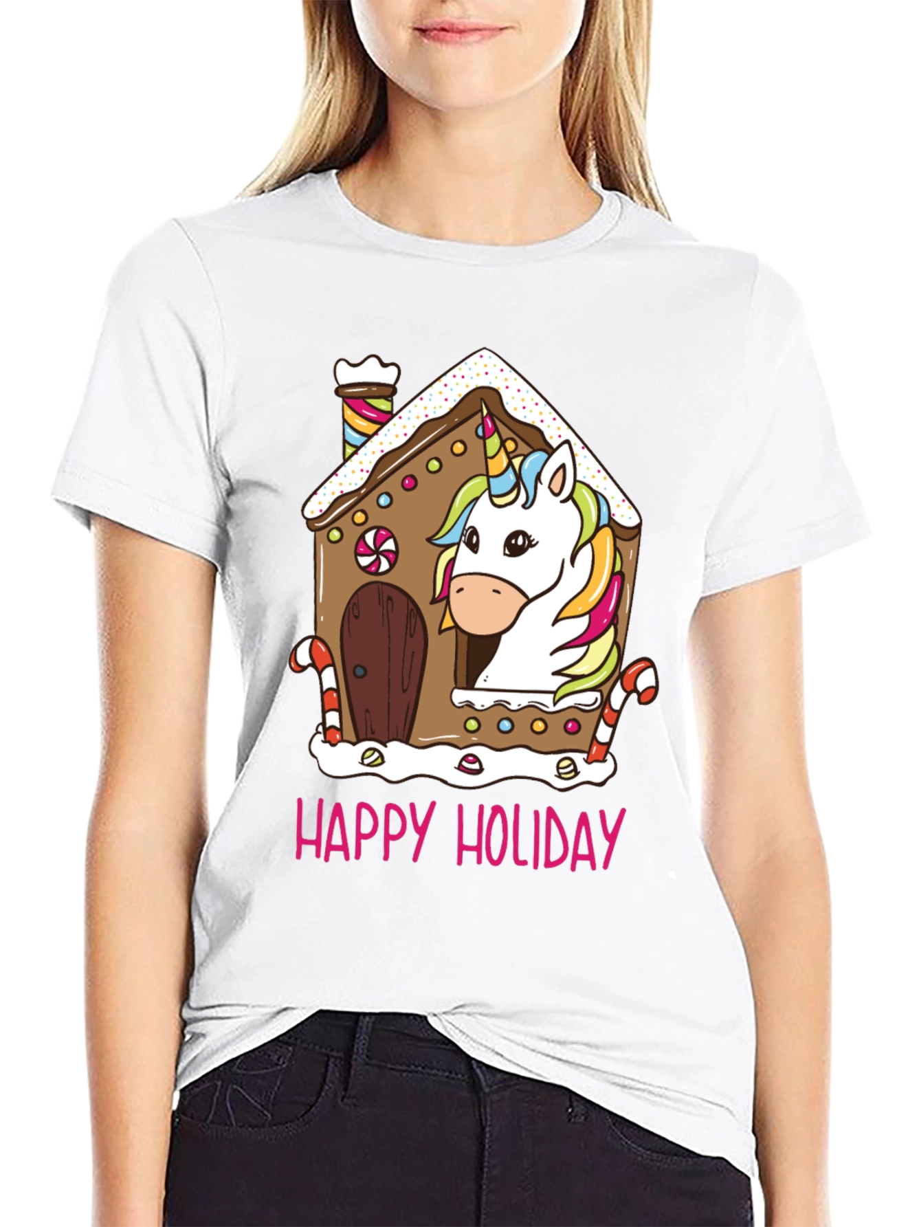 Unicorn Gingerbread House Christmas T-Shirt | Cute Holiday Unicorn Tee | Festive Christmas Graphic Shirt | Gift for Unicorn Lovers | Free Shipping $50+