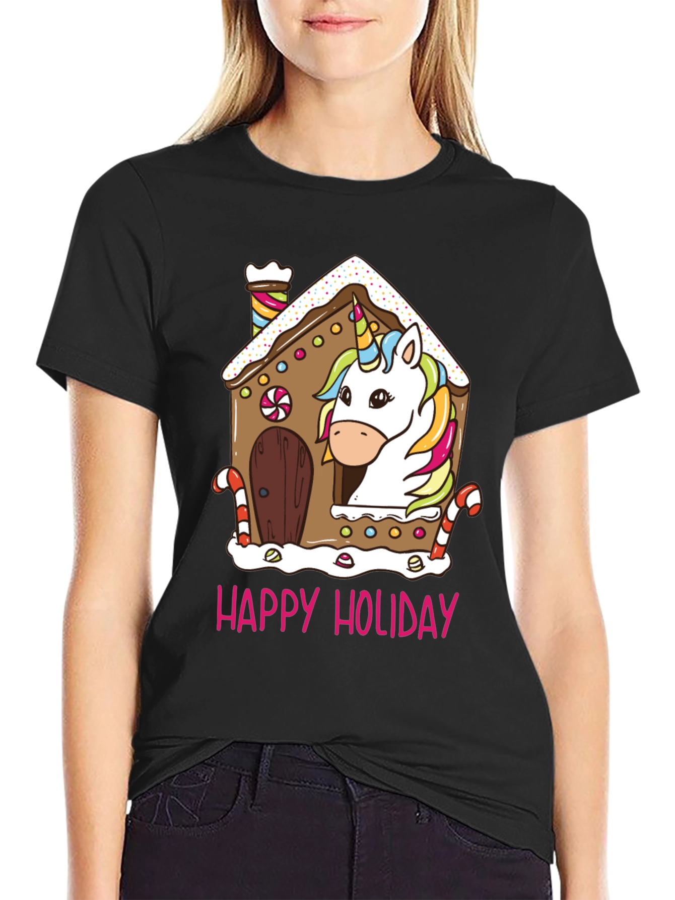 Unicorn Gingerbread House Christmas T-Shirt | Cute Holiday Unicorn Tee | Festive Christmas Graphic Shirt | Gift for Unicorn Lovers | Free Shipping $50+