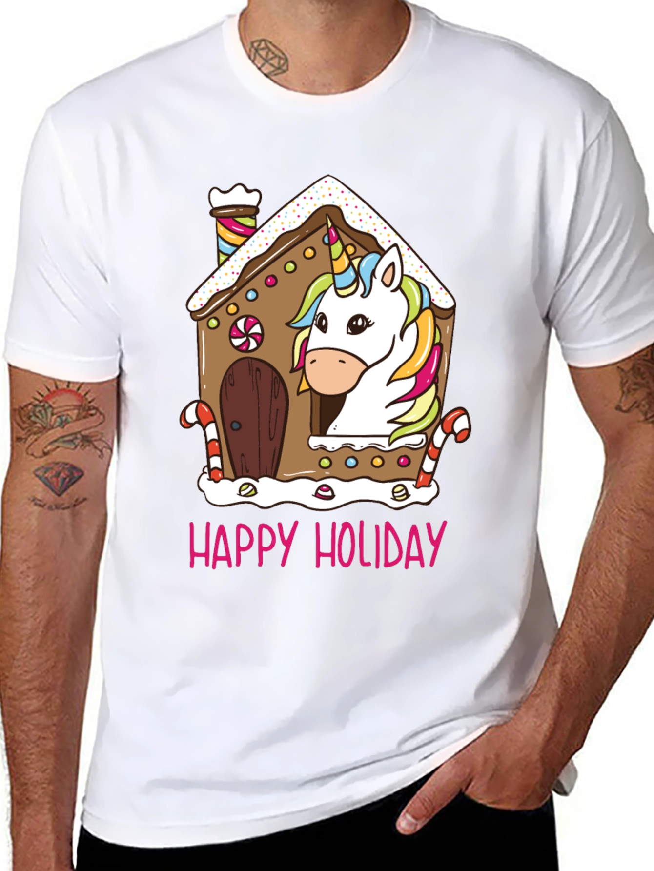 Unicorn Gingerbread House Christmas T-Shirt | Cute Holiday Unicorn Tee | Festive Christmas Graphic Shirt | Gift for Unicorn Lovers | Free Shipping $50+