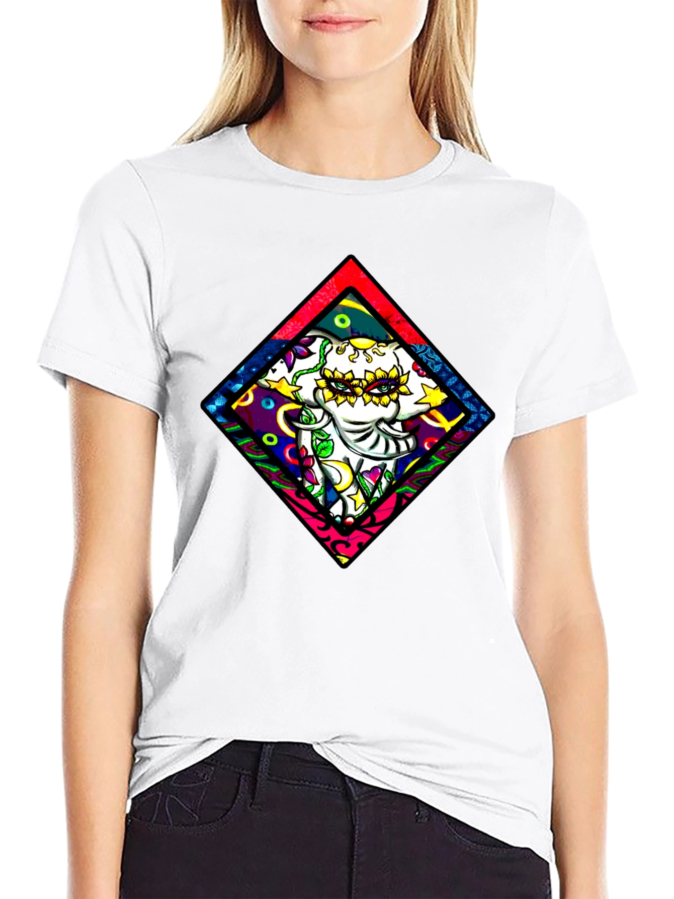 Elephant Diamond Graphic T-Shirt - Black