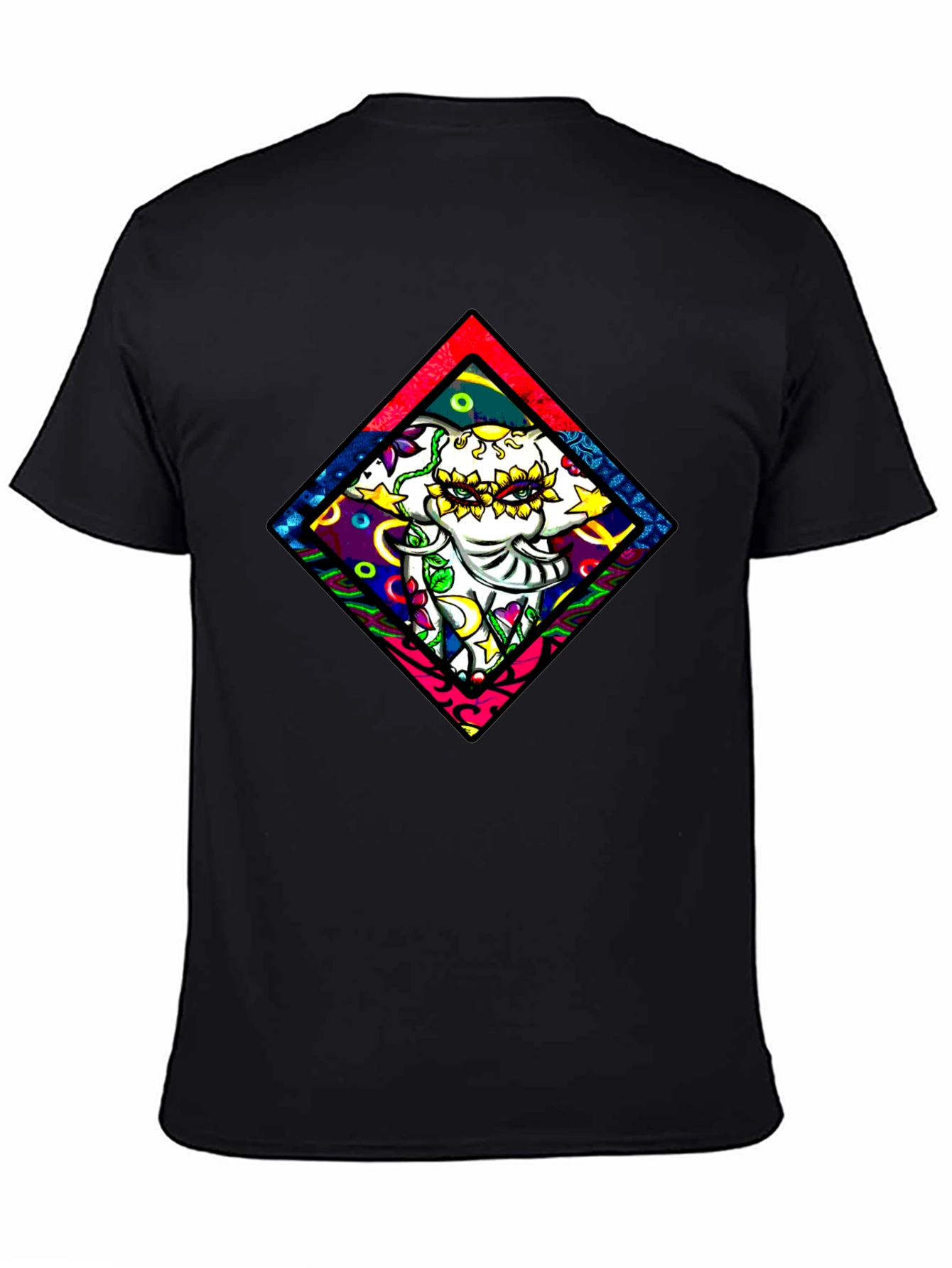 Elephant Diamond Graphic T-Shirt - Black