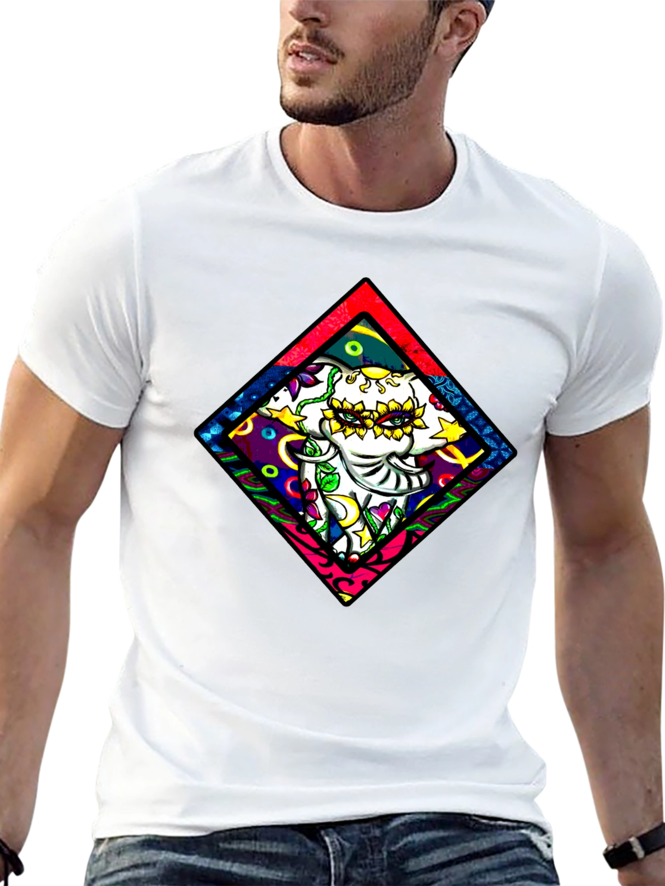 Elephant Diamond Graphic T-Shirt - Black