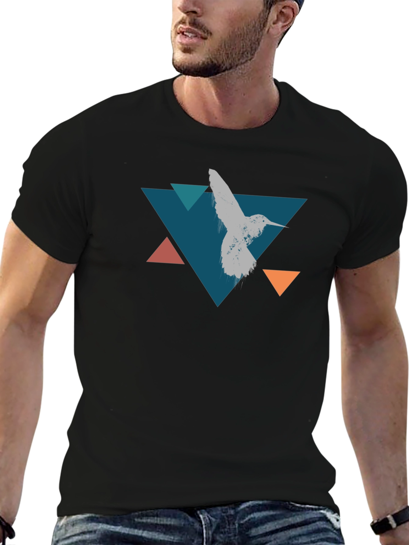 Geometric Hummingbird T-Shirt - Stylish Black Tee