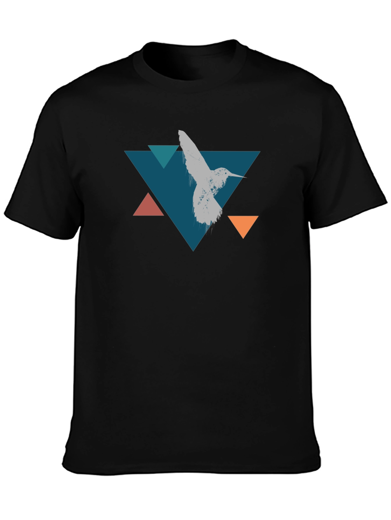 Geometric Hummingbird T-Shirt - Stylish Black Tee
