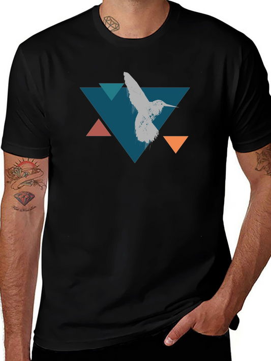 Geometric Hummingbird T-Shirt - Stylish Black Tee