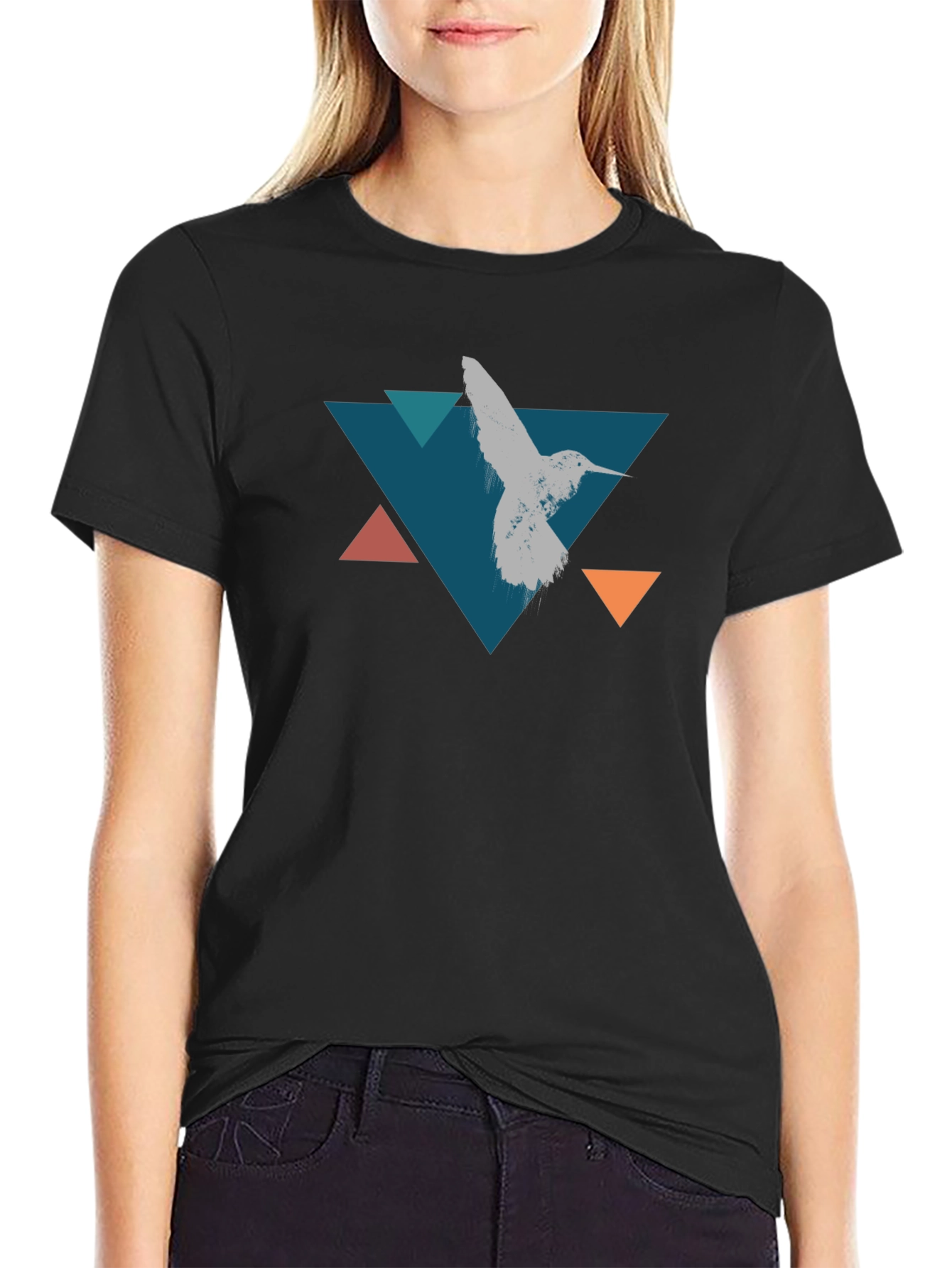 Geometric Hummingbird T-Shirt - Stylish Black Tee