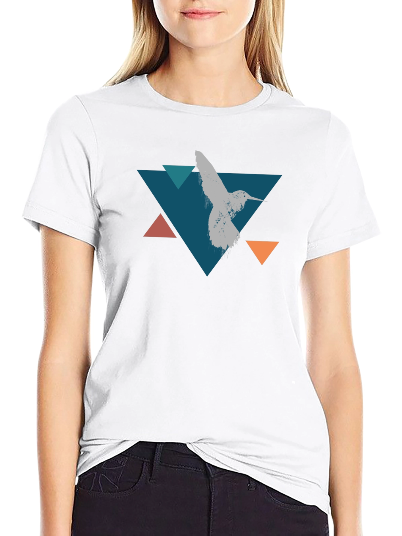 Geometric Hummingbird T-Shirt - Stylish Black Tee