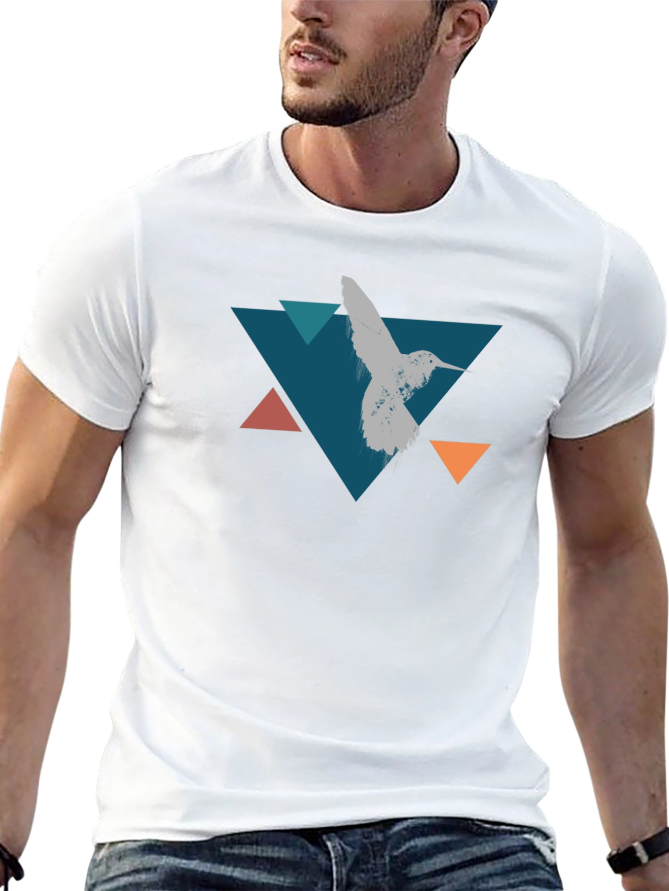 Geometric Hummingbird T-Shirt - Stylish Black Tee