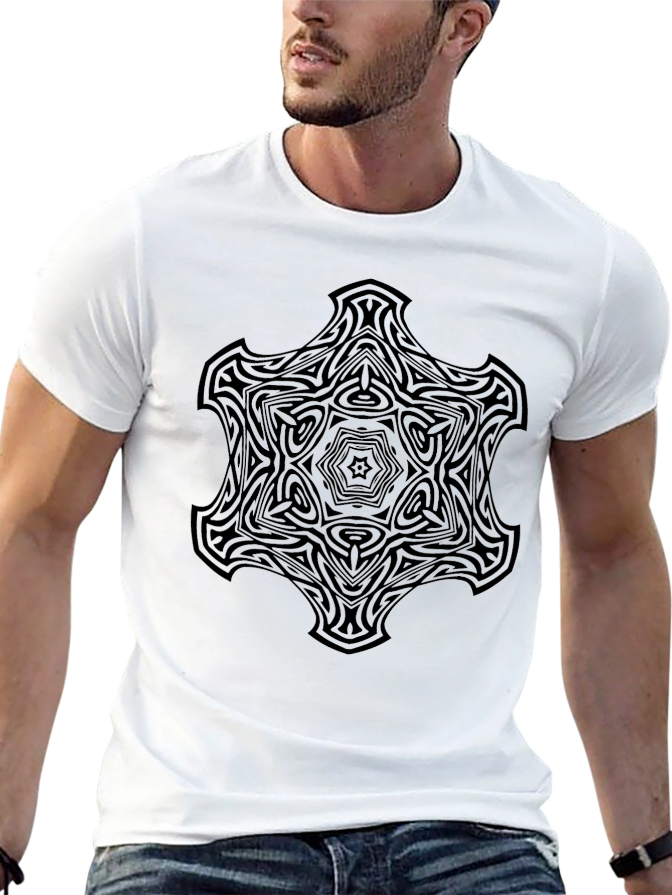 Abstract Graphic Print Black Tee