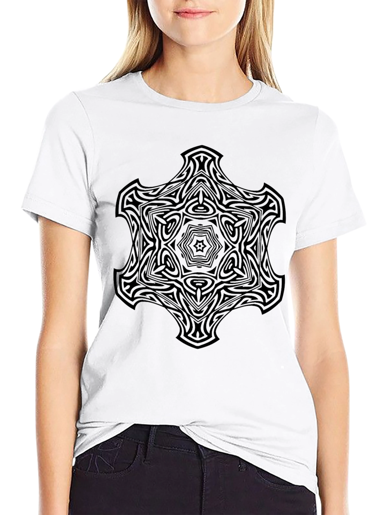 Abstract Graphic Print Black Tee