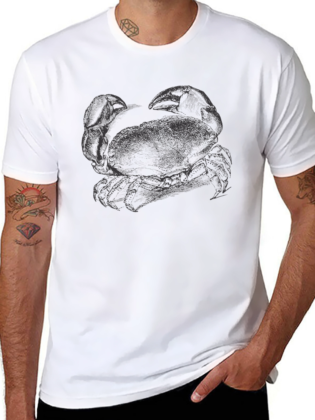Crab Graphic Print T-Shirt - Black