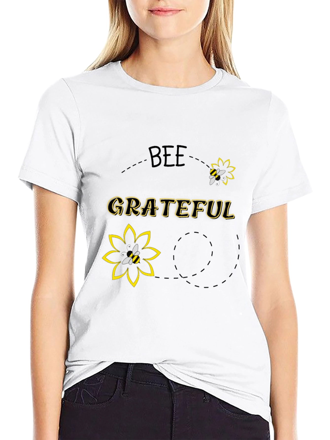 Bee Grateful Black Graphic T-Shirt