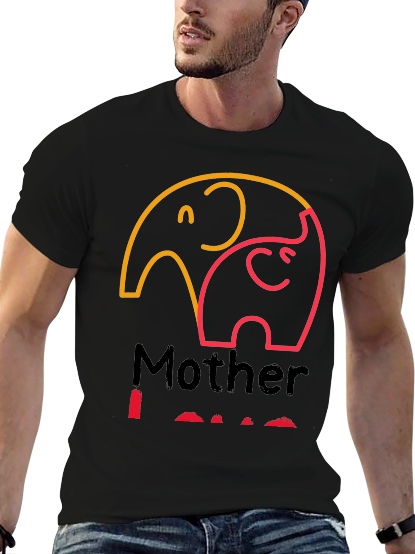Mother Love Elephant Graphic Tee - Black