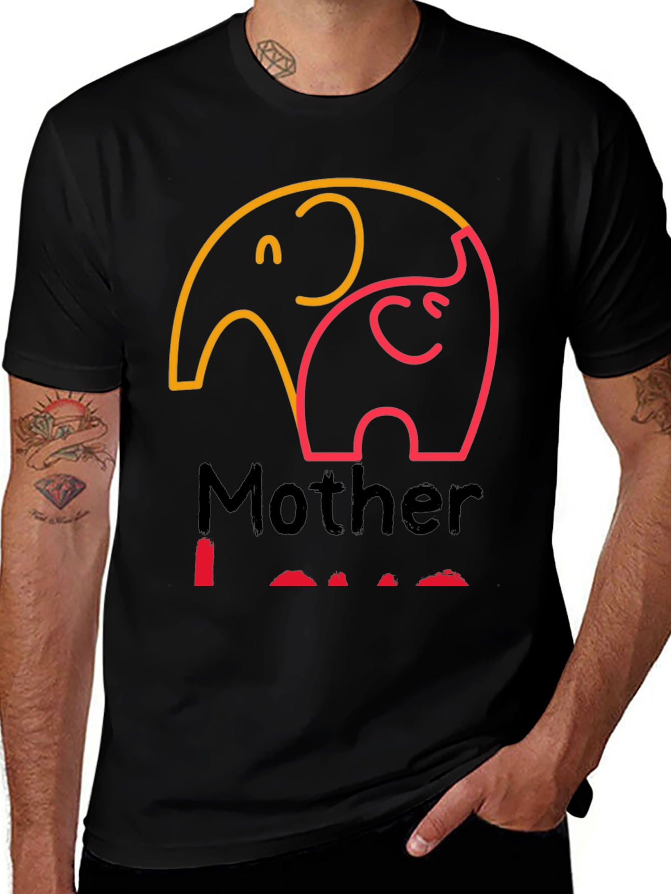 Mother Love Elephant Graphic Tee - Black