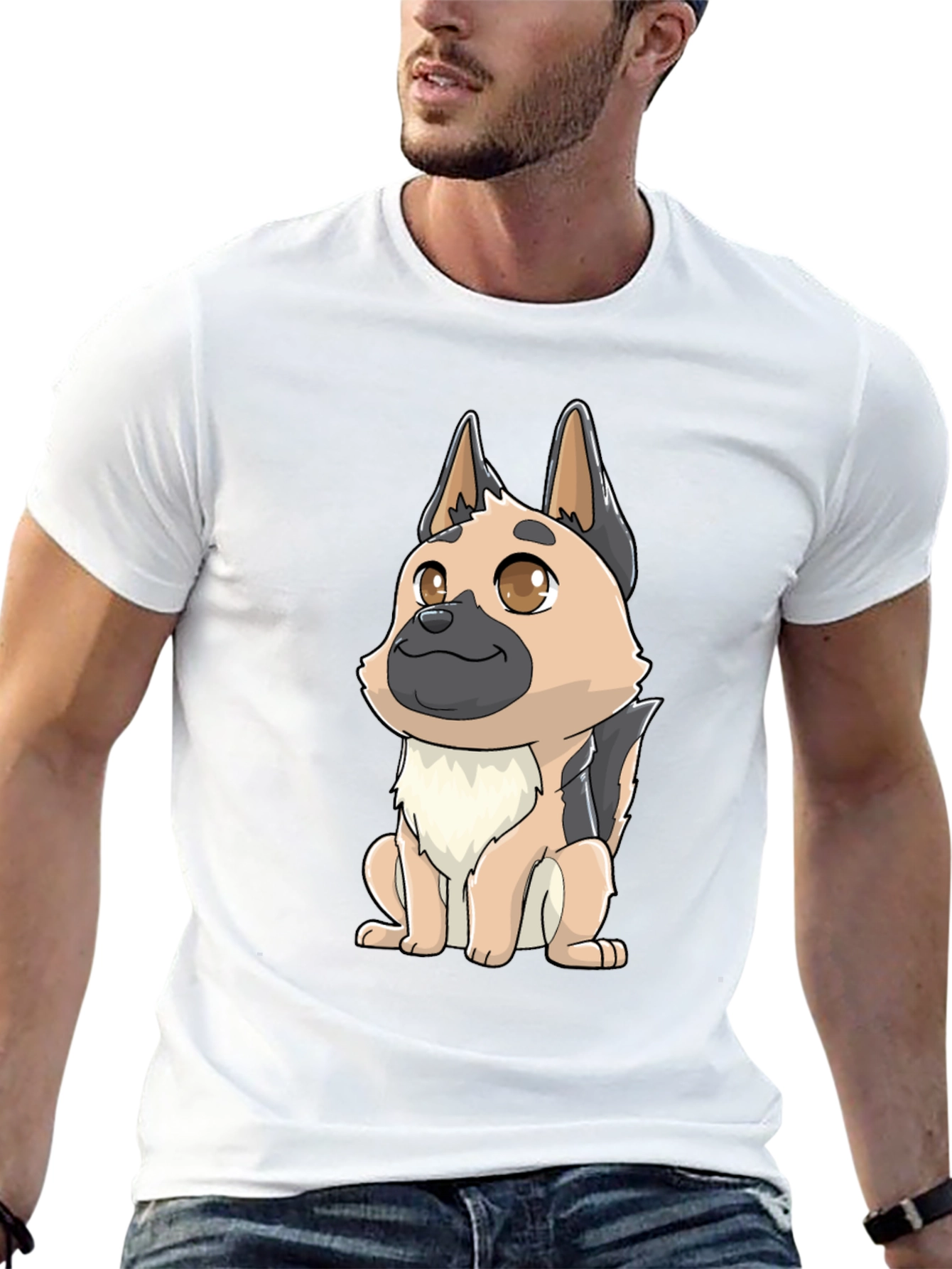Cartoon German Shepherd Black T-Shirt