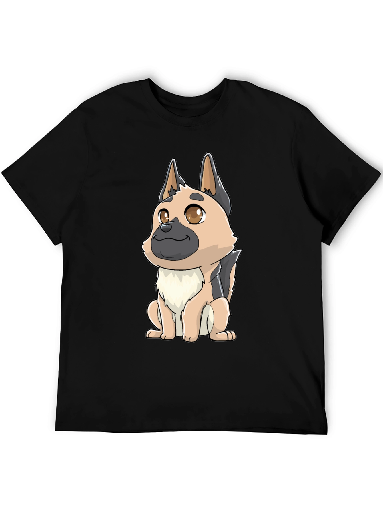 Cartoon German Shepherd Black T-Shirt
