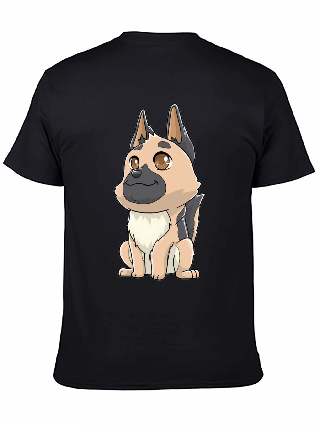 Cartoon German Shepherd Black T-Shirt