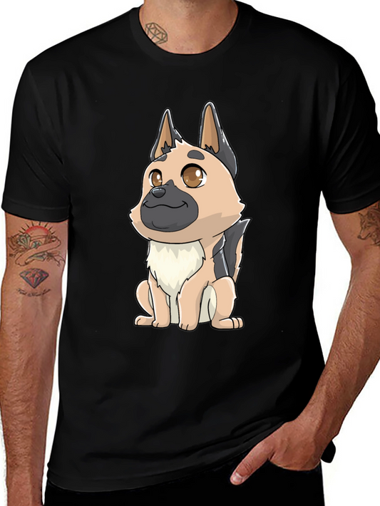 Cartoon German Shepherd Black T-Shirt
