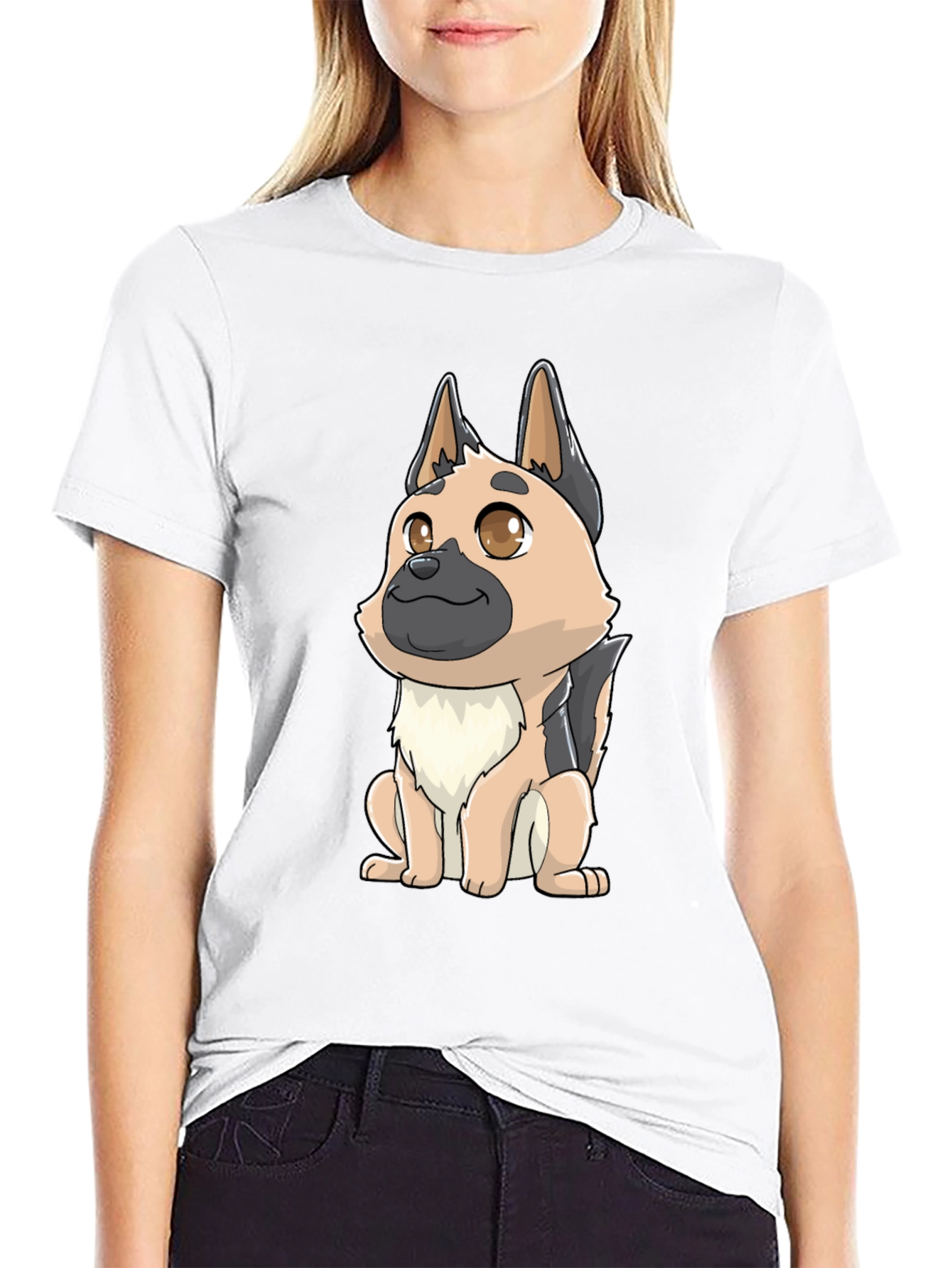 Cartoon German Shepherd Black T-Shirt