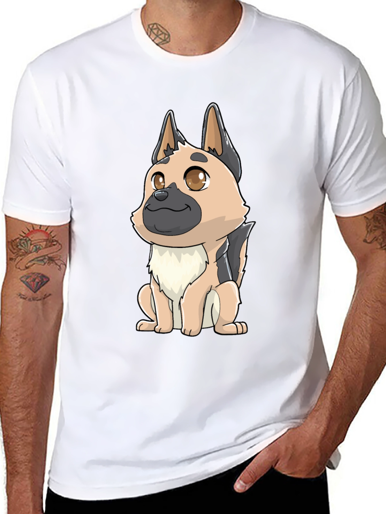 Cartoon German Shepherd Black T-Shirt