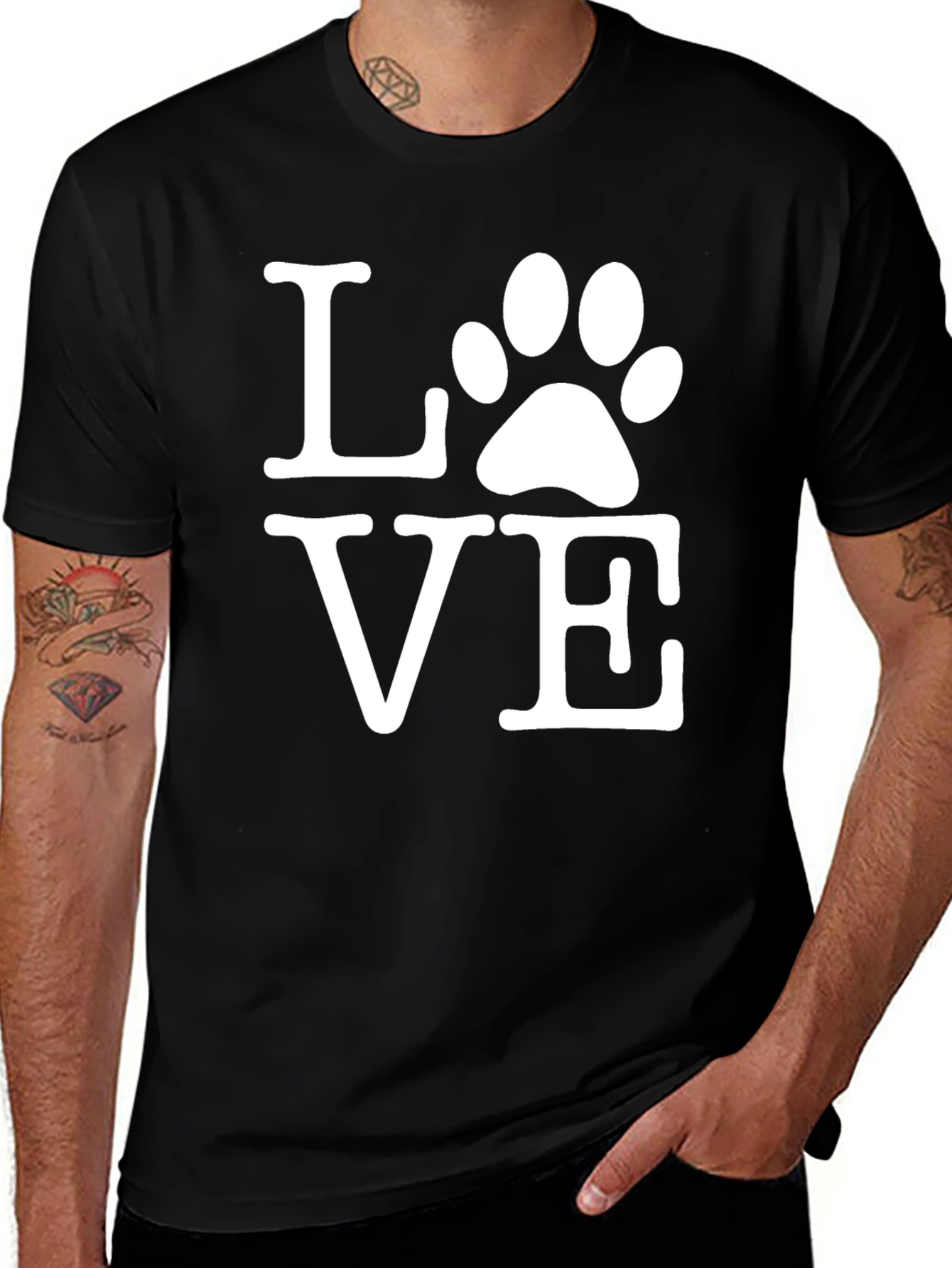 LOVE Paw Print Graphic Tee - Black Cotton Shirt
