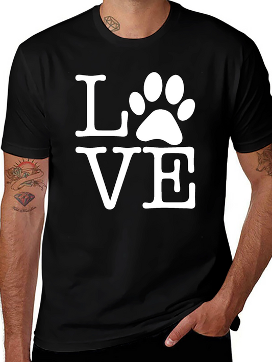 LOVE Paw Print Graphic Tee - Black Cotton Shirt