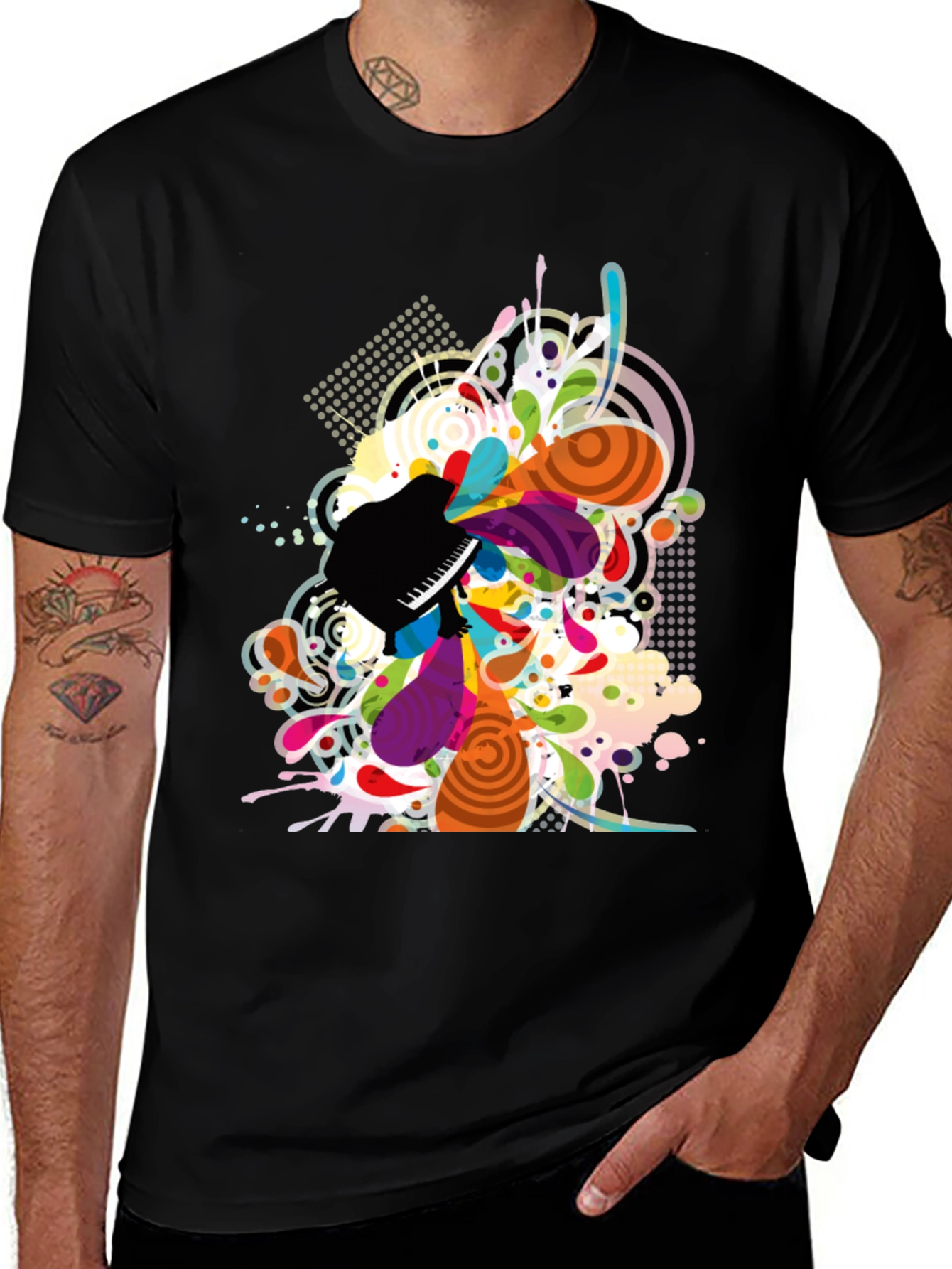 Abstract Piano Art Print Mens Black T-Shirt