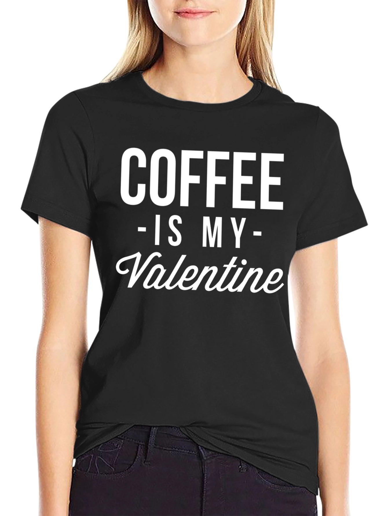 Coffee Is My Valentine Black Graphic T-Shirt