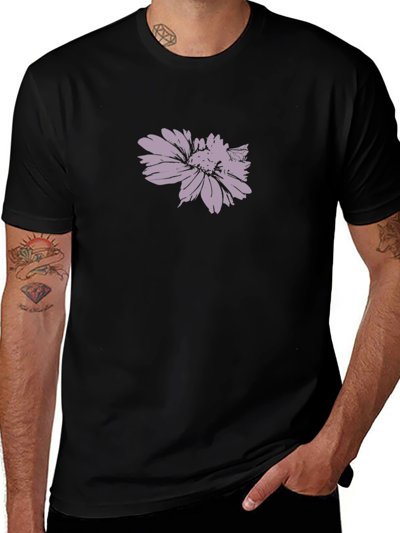 Mens Black T-Shirt with Floral Print