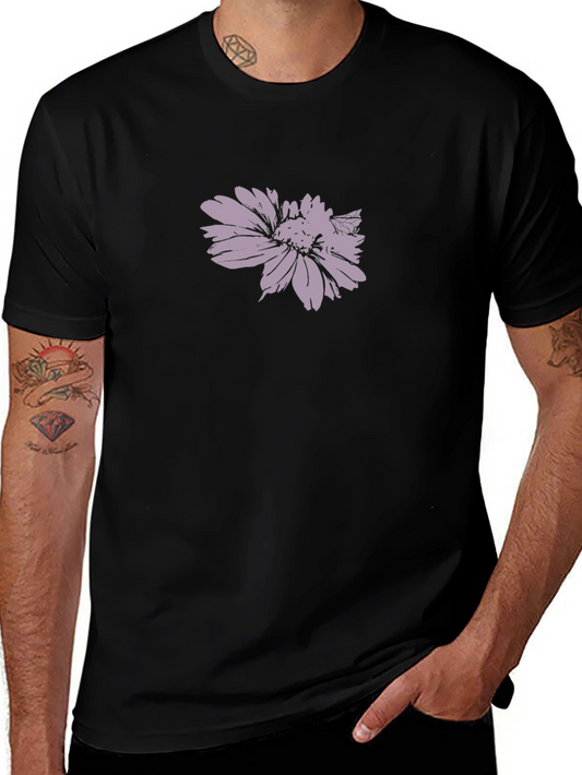 Mens Black T-Shirt with Floral Print