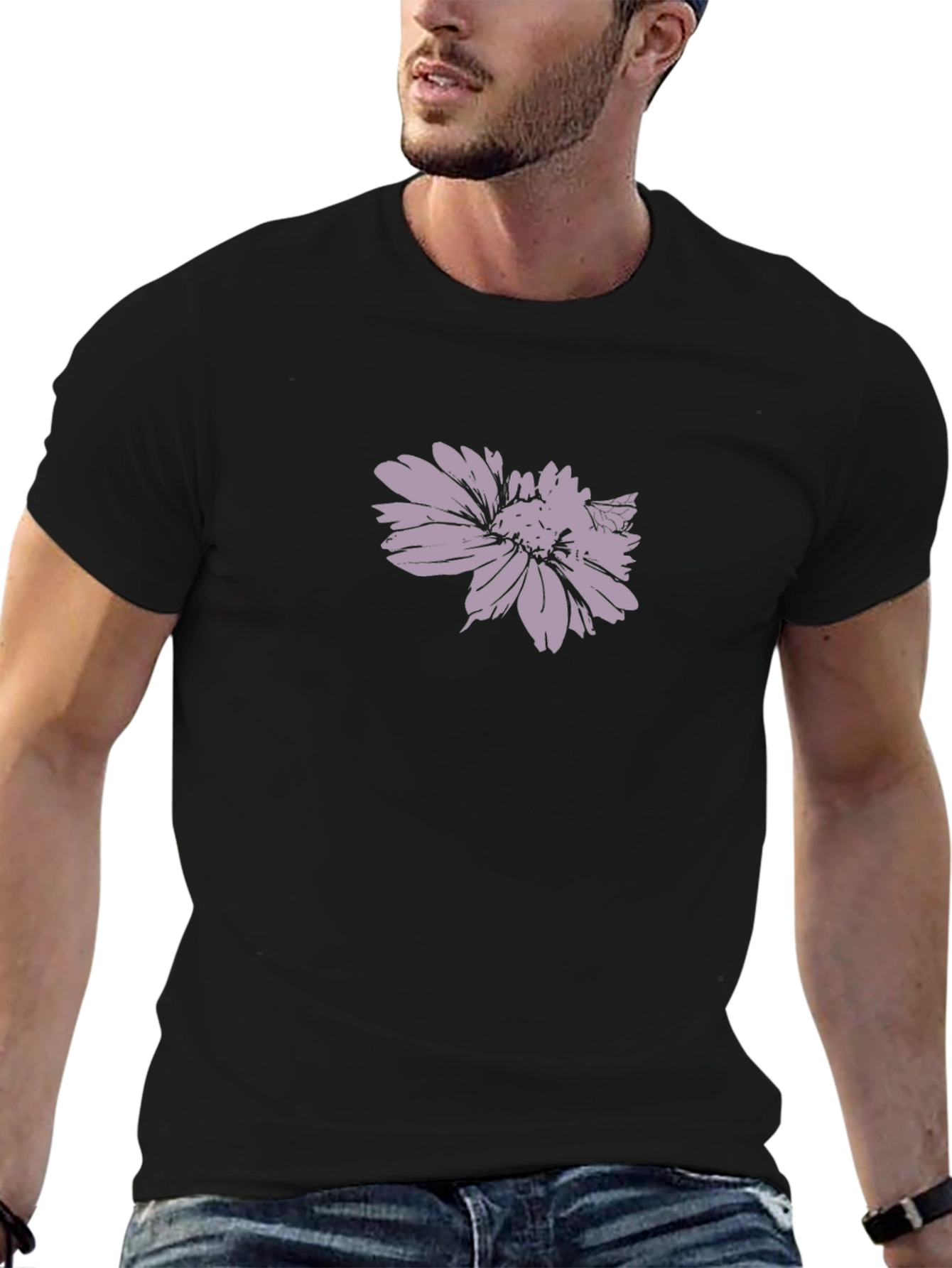 Mens Black T-Shirt with Floral Print