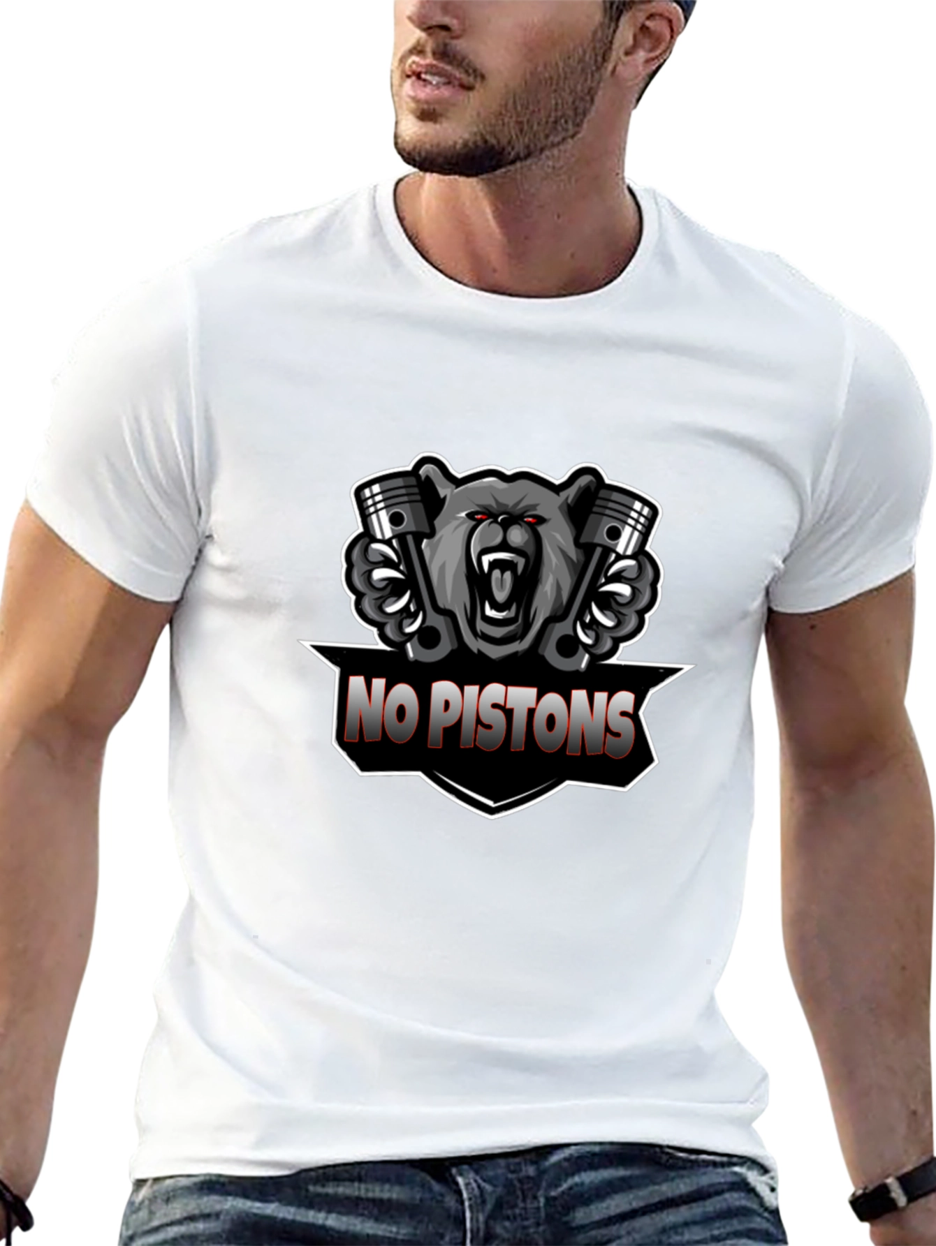 No Pistons Bear Graphic T-Shirt - Black