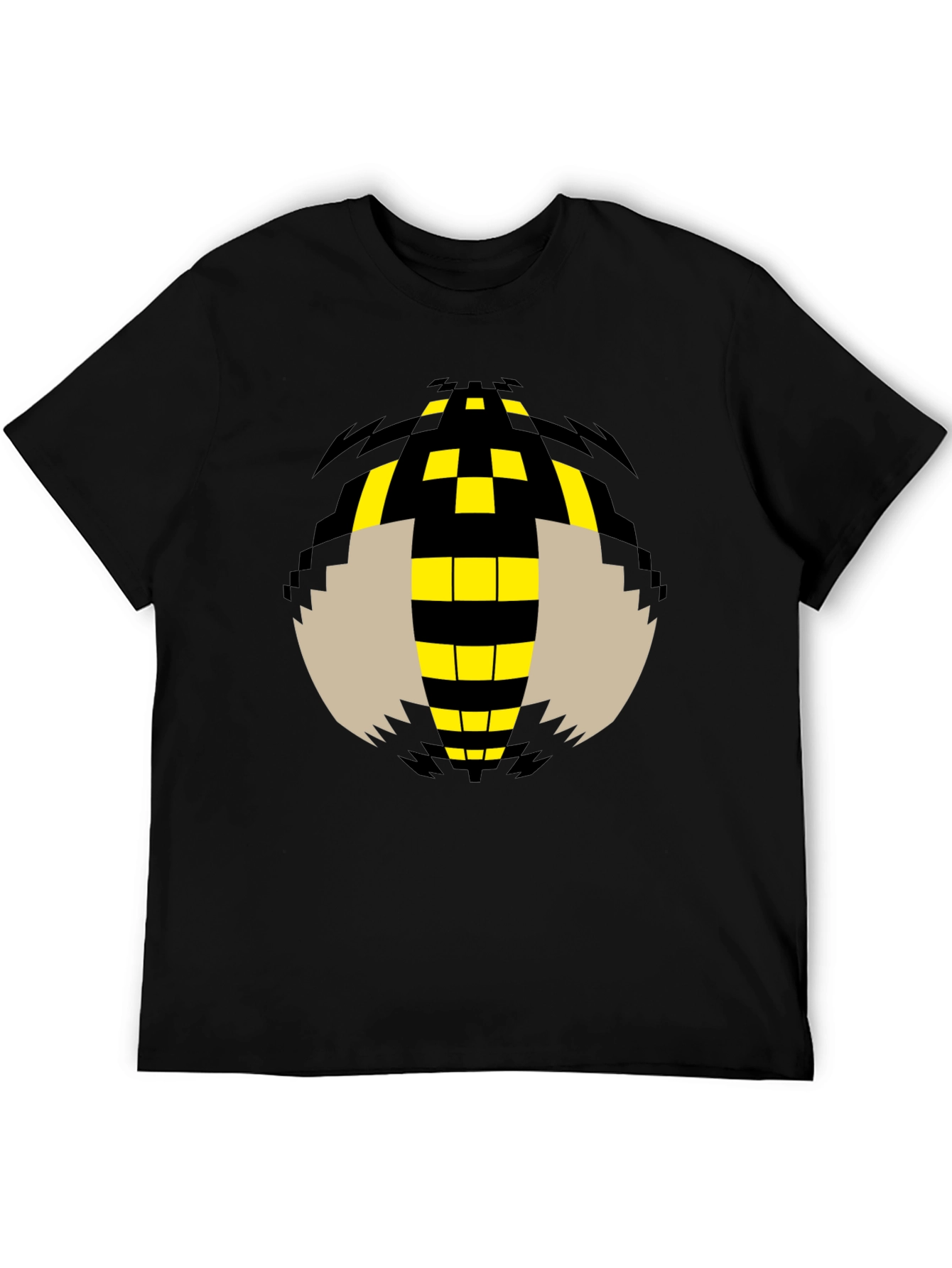 Pixelated Bee Graphic Tee - Black Cotton T-Shirt