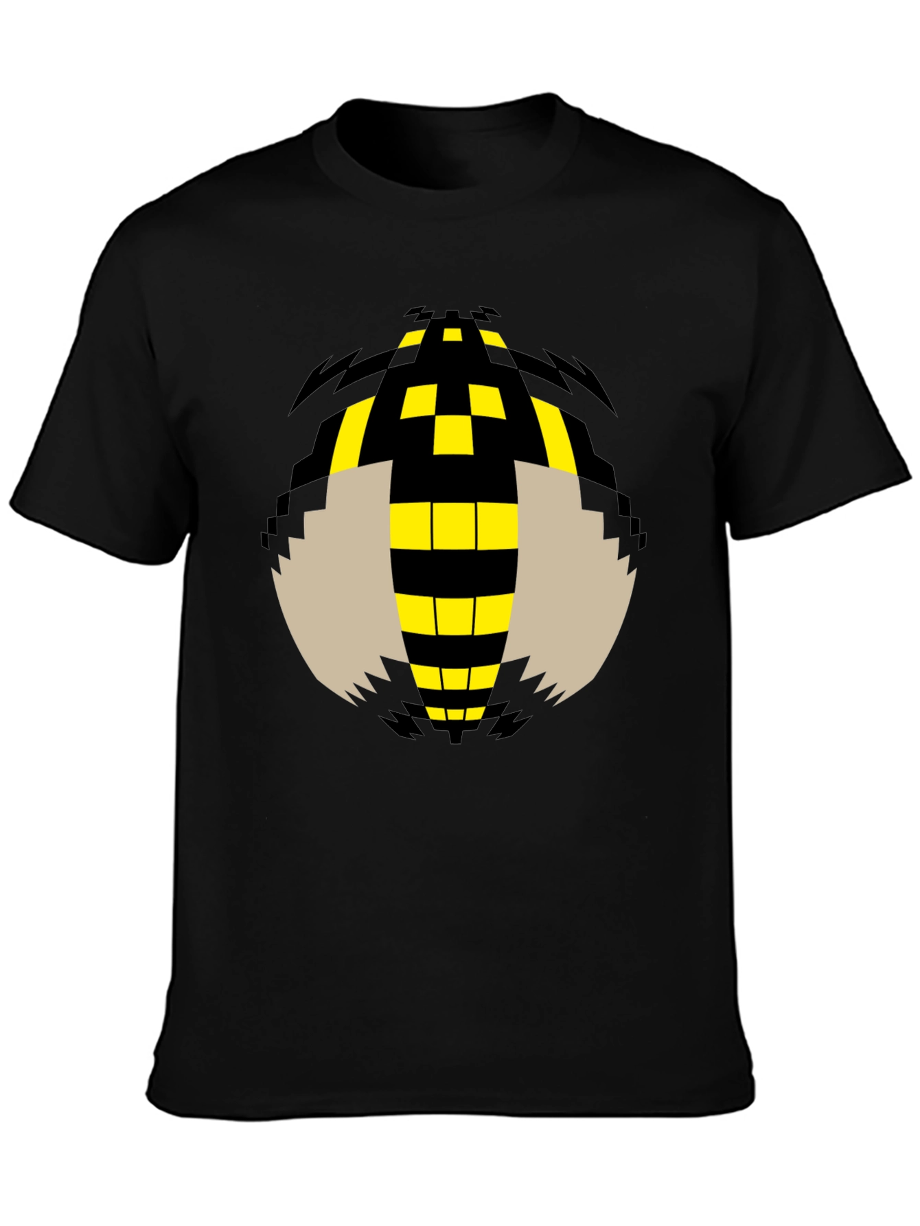 Pixelated Bee Graphic Tee - Black Cotton T-Shirt