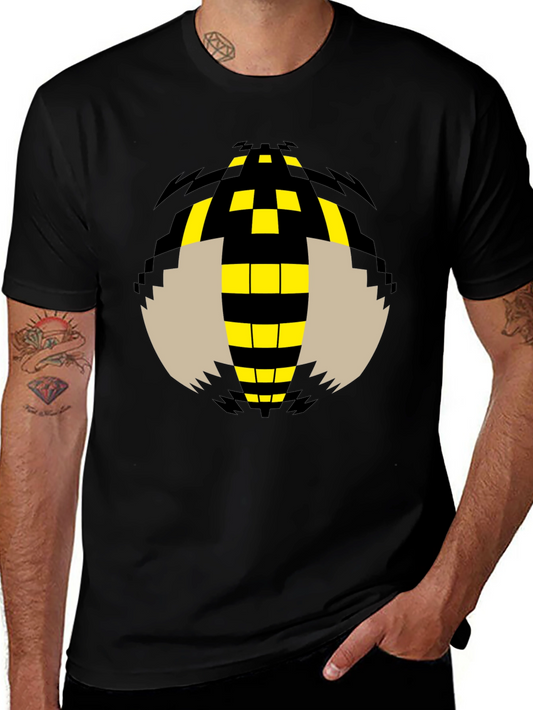 Pixelated Bee Graphic Tee - Black Cotton T-Shirt