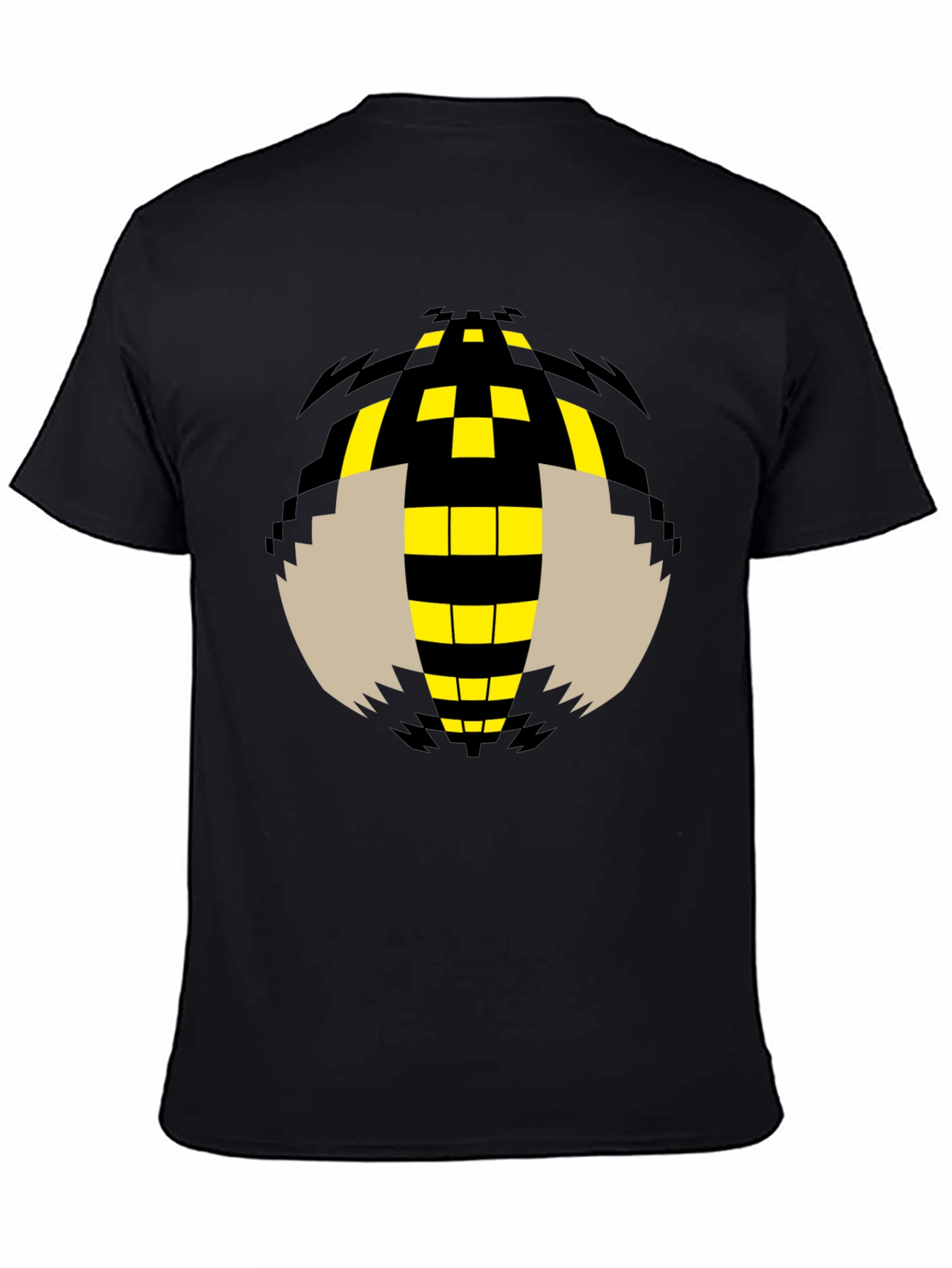 Pixelated Bee Graphic Tee - Black Cotton T-Shirt