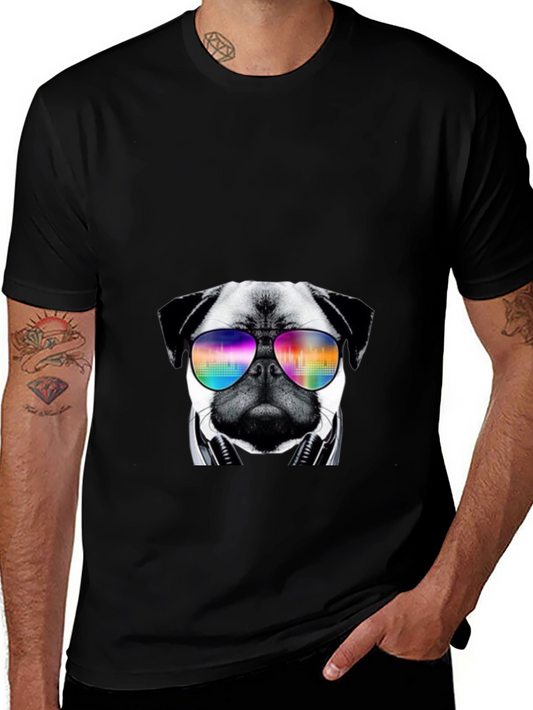 Pug Headphones Rainbow Sunglasses T-Shirt – Music Dog Lover Tee