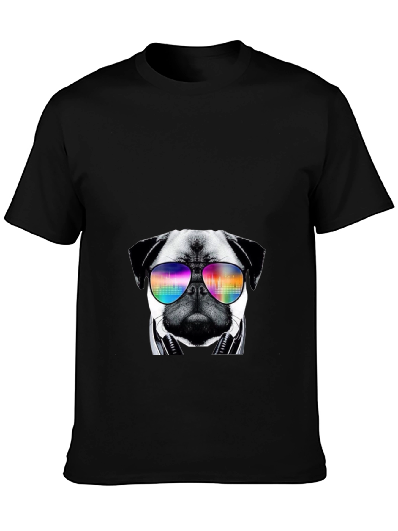 Pug Headphones Rainbow Sunglasses T-Shirt – Music Dog Lover Tee