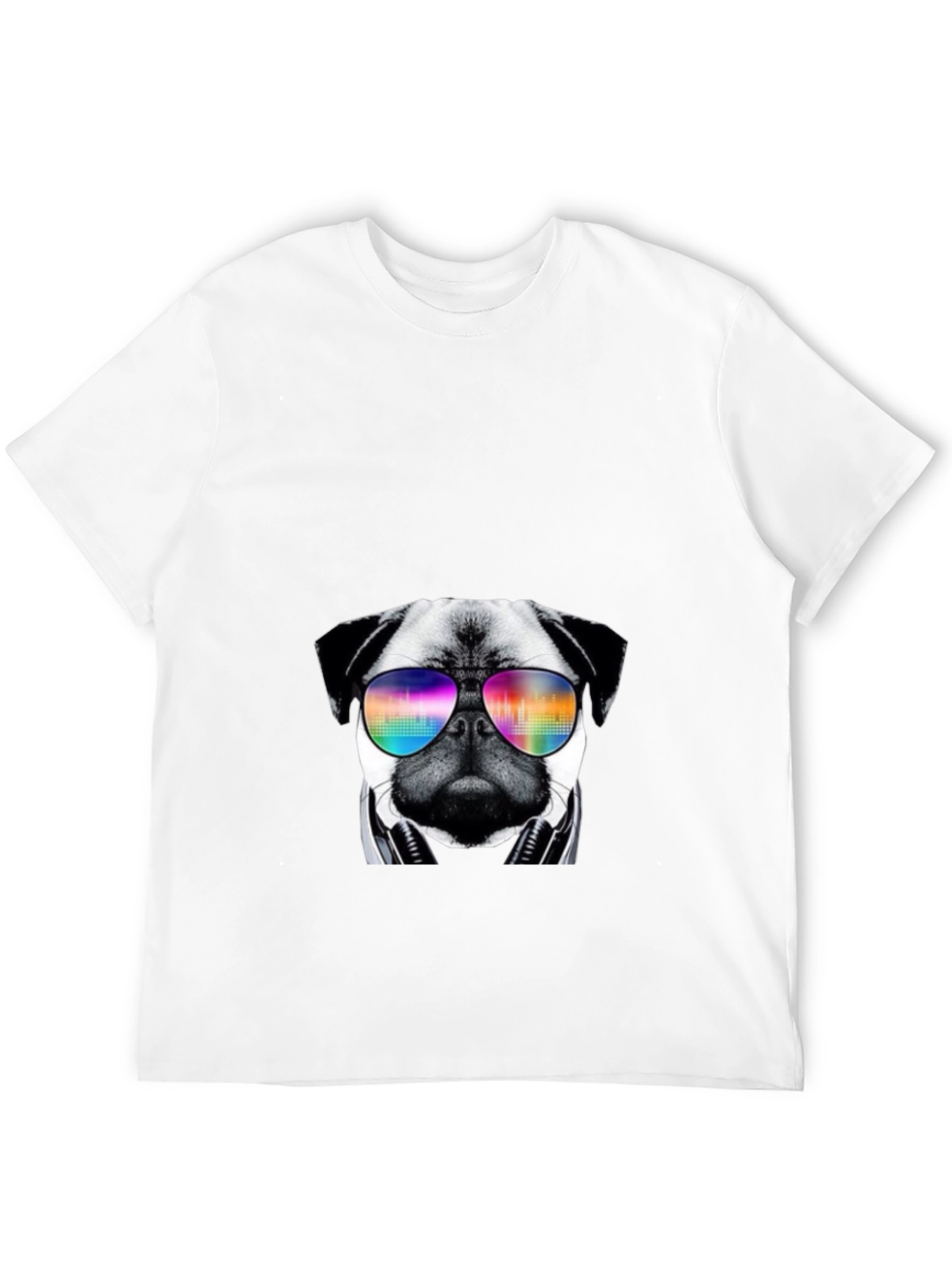 Pug Headphones Rainbow Sunglasses T-Shirt – Music Dog Lover Tee