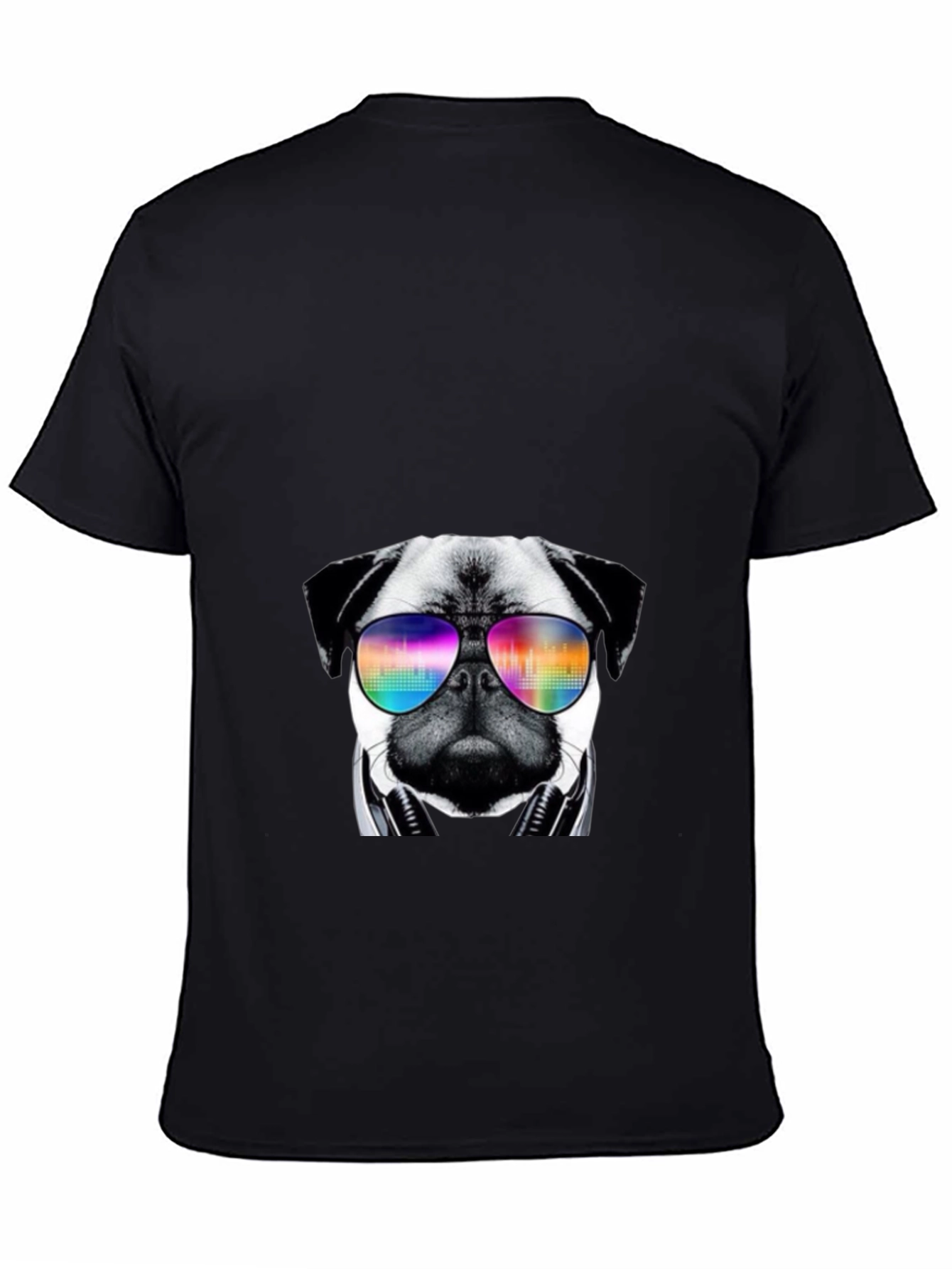 Pug Headphones Rainbow Sunglasses T-Shirt – Music Dog Lover Tee