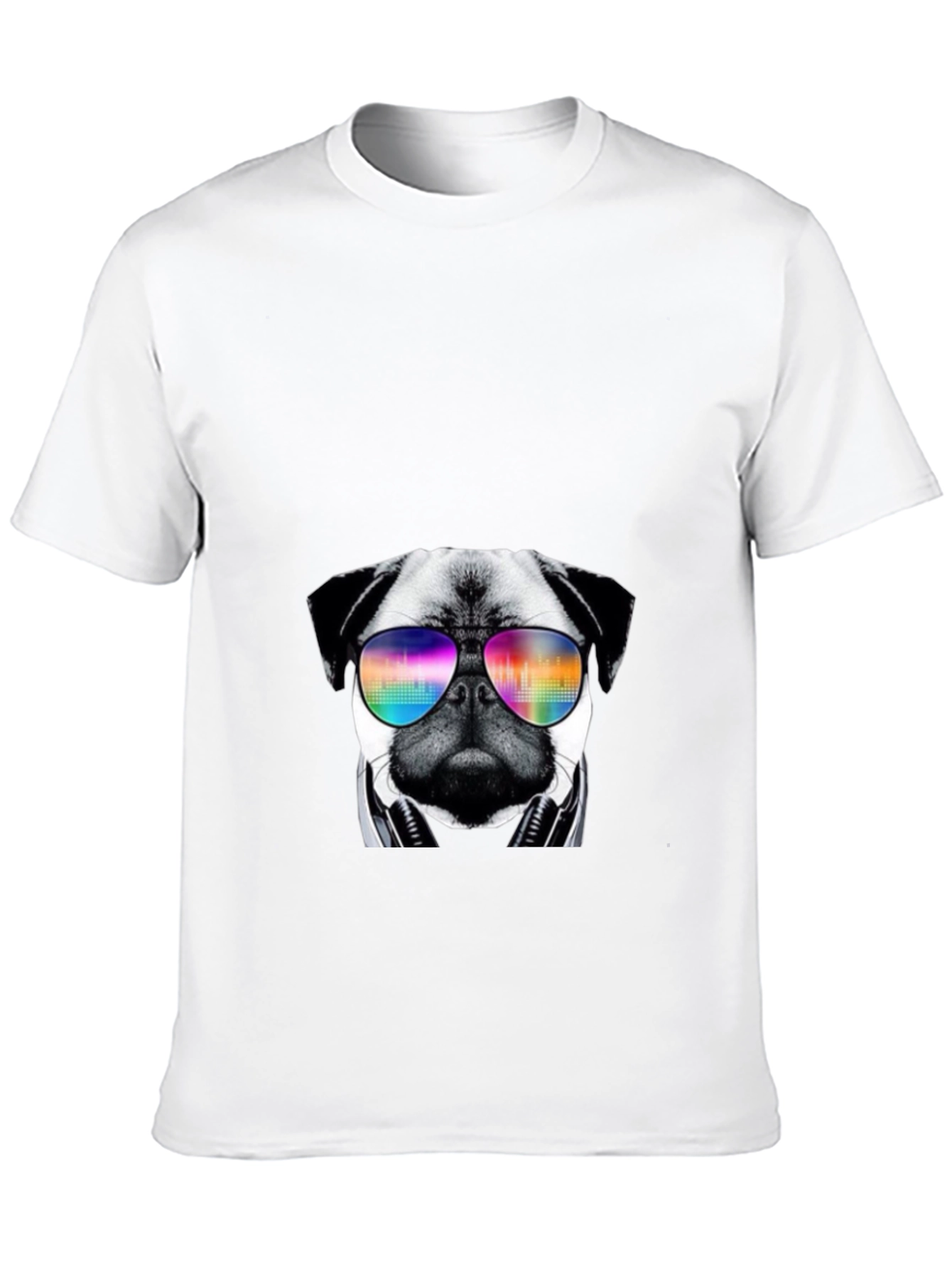 Pug Headphones Rainbow Sunglasses T-Shirt – Music Dog Lover Tee