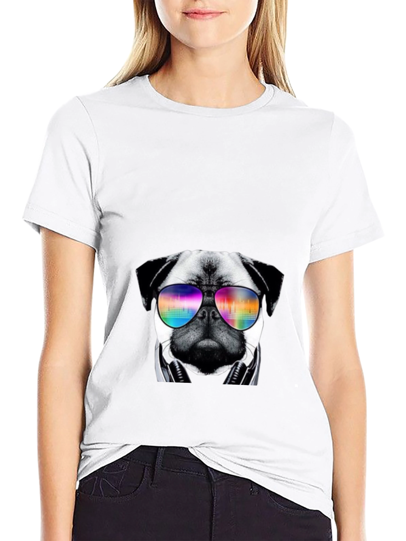 Pug Headphones Rainbow Sunglasses T-Shirt – Music Dog Lover Tee