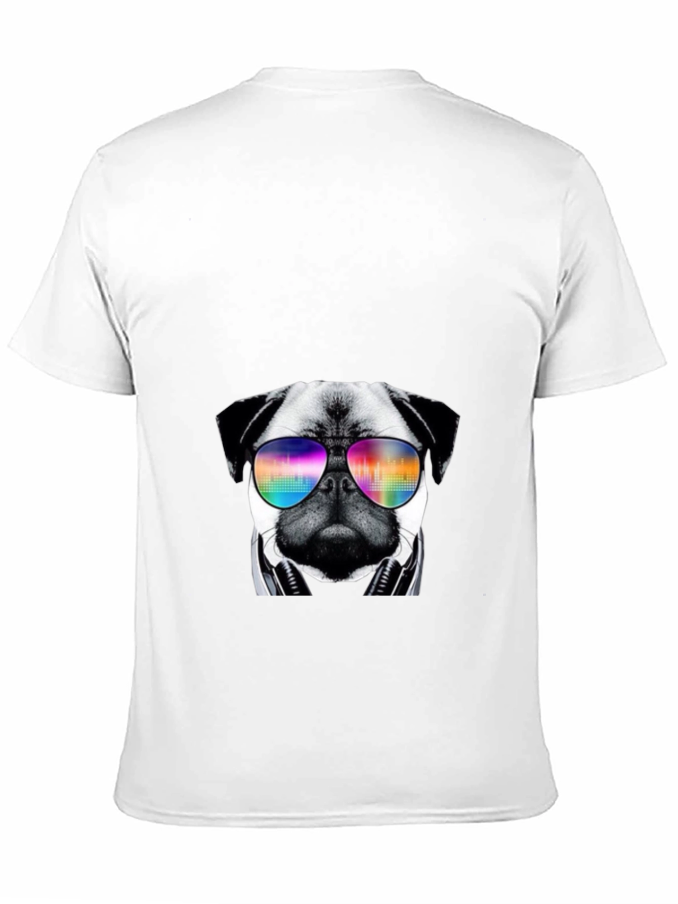 Pug Headphones Rainbow Sunglasses T-Shirt – Music Dog Lover Tee